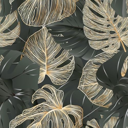 Yullpaper Dschungel Tapete Schwarz/Gold/Orange Klebefolie Möbel Muster Tapete Blätter Fototapete Kinderzimmer Folie für Möbel Tapete Badezimmer Wasserfest Schrank Folie Selbstklebend 44,5cm X 300cm