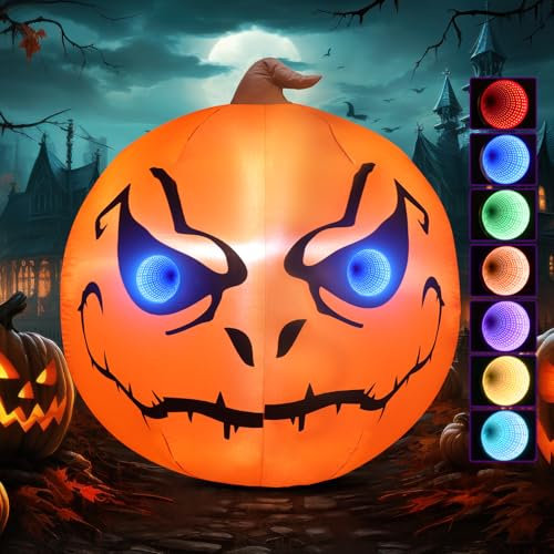 GlobaLink Halloween Aufblasbarer Kürbis, Kürbisdekoration Horror 1,5M/4.92FT Inflatable Kürbis Gartendeko Kinder Foto Requisiten für Halloweeparty Innen und Außen Garten Yard Spukhaus Dekoration