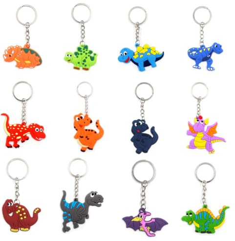 12 Pièces Porte Clés Dinosaure Porte-clés En Caoutchouc Mini Porte-clés Cadeau Pendentif pour