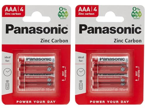 PANASONIC Pack of 2 Blister Packs of 4 Red Zinc-Carbon AAA R03-1.5V Batteries