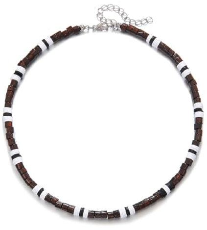 surferkette herren, Surfer Halskette mit Holzperlen - Herren Surfer-Kette Holz-Perlen - Handmade Strand-Schmuck - Wasserfest