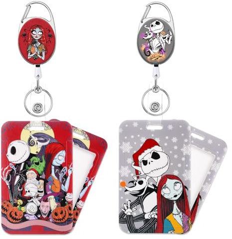 GTOTd Cartoon Skeleton Badge Reel Schlüsselband Ausziehbar (2Pcs) with ID Badge Holder Ausweishalter Decoartions (2Pcs) für Kartenhalter Schlüsselkarten,Horror Cartoon Geschenke für Teens
