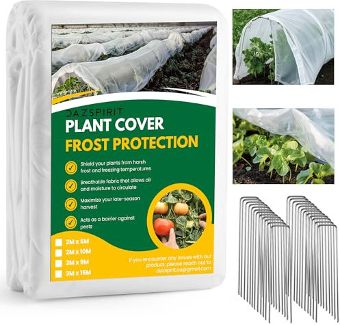 DazSpirit Manta Térmica para Plantas 35g/m², 3 x 9 M Tela Antiheladas para Jardín con 25 Estacas, Protección Invernal para Plantas y Árboles, Cobertura contra Frío y Heladas