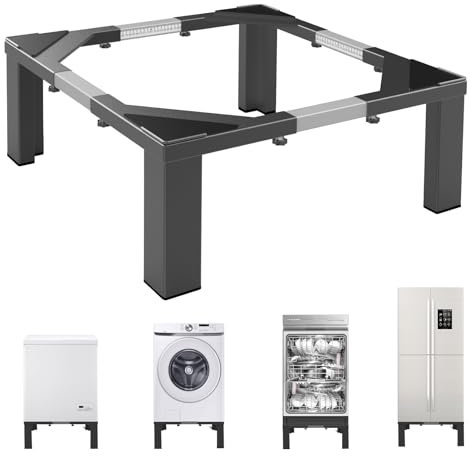 LYUND Pedestal universal de acero resistente para lavandería, 16 pulgadas de altura, soporte ajustable para lavadora y secadora, apto para todos los pedestales de lavadora y secadora (negro)
