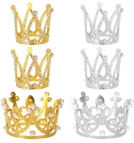 JIYIN 4 Stück Krone Kuchen Topper, Gold Krone Tortenaufsatz Wiederverwendbare Kuchen Krone Deko Cake Topper für Hochzeit Kinder Geburtstag Party