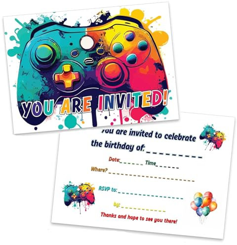 Xinfin 20pcs Video Gaming Birthday Party Invitations - Video Game Theme Party Invitations, Decorations, Favors for Kids Boys Girls Brother Son Nephew Gaming Party Decoration