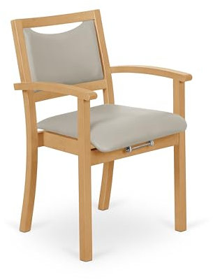 2liftu | Stuhl für Senioren | Aufstehhilfe-Stuhl | Armlehnstuhl mit Aufstehhilfe | Aus massivem Buchenholz gefertigt | Stabil und langlebig (Kunstleder, Beige)