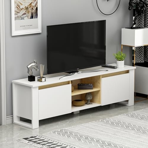 Homidea Roma TV Lowboard, TV Cabinet, TV Bench, TV Stand for Your Living Room or Office in Modern Design, 160 x 48.6 x 35 cm (W x H x D) (Roma - White/Oak)