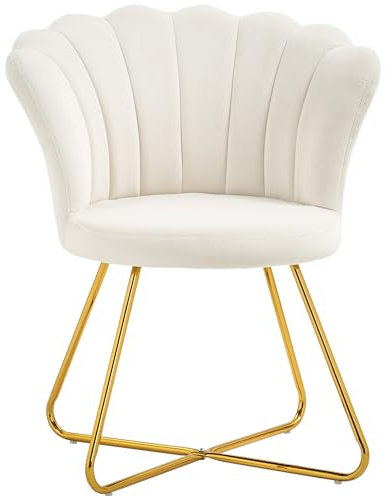 HOMCOM Fauteuil Coquillage Chaise Coiffeuse Fauteuil en Velours Fauteuil de Salon avec Pieds en Acier pour Salon et Chambre 69 x 64 x 80 cm crème