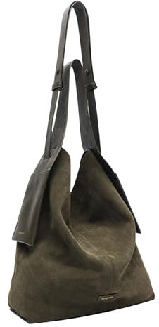 CORIOS Damen Wildleder Handtasche Herbst Winter Schultertasche Große Umhängetasche Retro Tragetasche Weiches Kunstleder Henkeltaschen Elegant Tote Beutel für Reise Arbeit Shopper Grün L