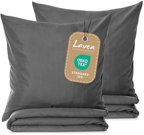 Lavea Bettwäsche Set 4teilig - 135x200 (2X) + 80x80 (2X) Anthrazit aus Mikrofaser - Ultraweich, Atmungsaktiv & Hypoallergen, ÖKO-TEX Bettwäsche Set mit Qualitätsreißverschluss