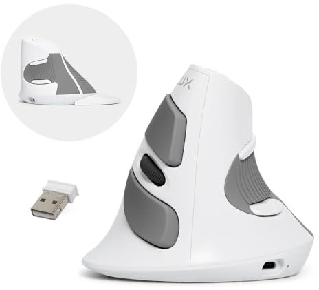 DELUX Ergonomic Mouse Wireless, Rechargable Vertical Mouse, Bluetooth/2.4G Dual Mode, Slient Click, Removable Wrist Rest, 800/1200/1600DPI, 6 Buttons, for Laptop/PC/Mac (M618G DB-White&Gray)