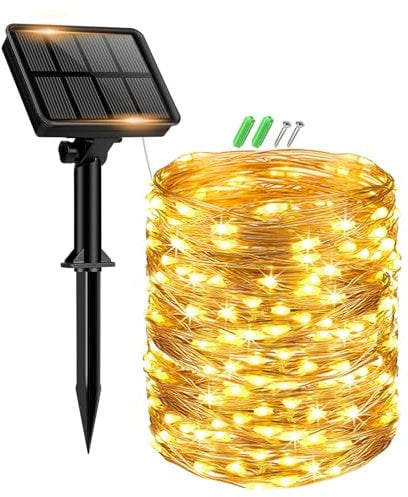 btfarm 1 Pack Solar String Lights Outdoor Garden Waterproof, 15+2M/56FT 150 LED Solar Powered Fairy Lights, 8 Modes Copper Wire Lights for Patio Yard Party Christmas