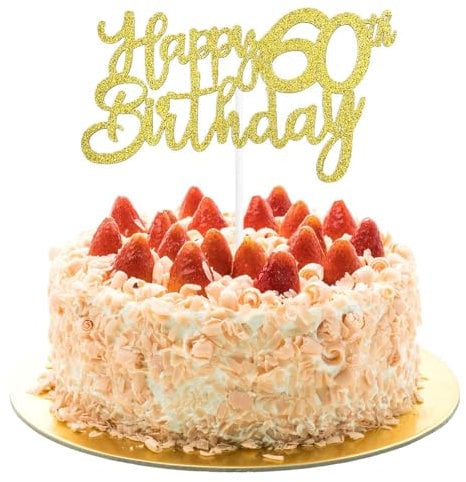 AIVEKE Birthday Cake Toppers Glitter Gold - 60th Happy Birthday Cake Topper Glitter Cake Cupcake Desserts Topper Decoration for Birthday Anniversary Party Decorations