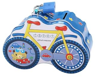 Spardose aus Metall, Fahrrad mit Schloss, lustige Spardose, große Größe für Jungen und Mädchen (blau)