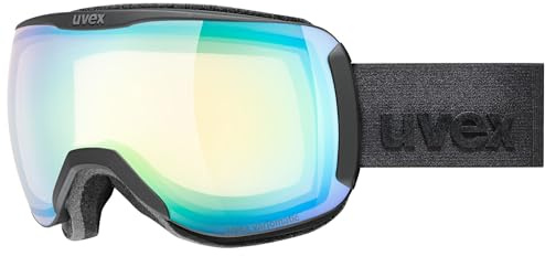 uvex Downhill 2100 V - Ski Goggles For Adults - Photochromic - Contrast Enhancing - Black M.Dl/Green-Cl - One Size