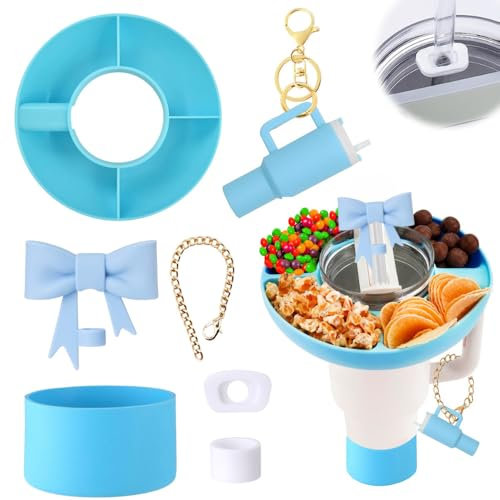 TOEECY 7 Piezas Anillo Aperitivo Vaso Termo Compartimentos Snack Pajita Lazo Decorativo Llavero Accesorio Taza Viaje