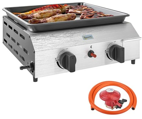 Outsunny Gas Plancha Grill with 2 Stainless Steel Burners, 4.8kW, Portable Tabletop Gas BBQ with Non-Stick Griddle for Camping, Picnic, Garden, Party, Festival, Silver Tone