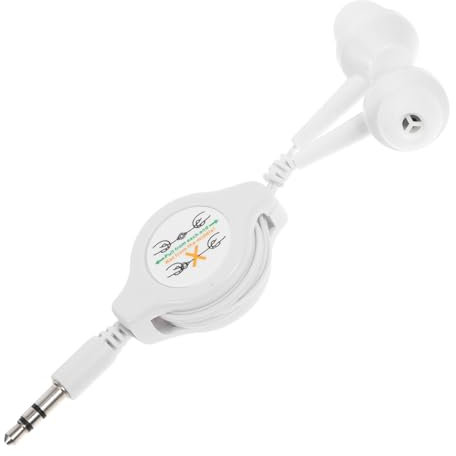 MAJORMENCH Retractable In-ear Earphone Earbuds with 3.5mm Connector for Mp3 Players and Digital Devices, White Mini Ear Plug Headphones Suitable for Travel and Daily Use