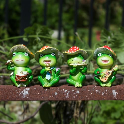 Yarteim Deko Garten Figur Frosch, 4 Stück Frosch Gartendeko Für Draußen Wetterfest, Tiere Ornament Gartenfigur Für Außen, Lustig Band Frösche Miniteich Deko für Bauernhof Balkon Wohnzimmer Office