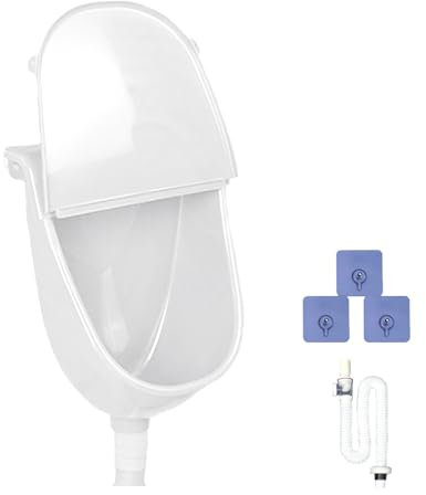 Pissoir Wandurinal da Parete con Coperchio, Orinatoio in Plastica per Uomo con Scarico per Il Bagno, Orinatoio Portatile per Uomo per Casa, Dormitorio, Giardino, Camper, Design Antiodore(White)