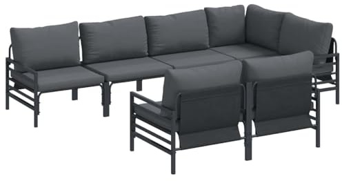 vidaXL Garden Sofa Set with Cushion 7 pcs Anthracite Steel & Fabric, Garden and Terrace, Modular Design Outdoor Sofa Set, Comfortable Seating for Relaxation, Weatherproof Furniture Collection