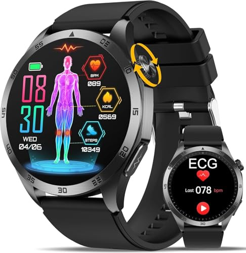 2025 Neu Smartwatch Herren EKG+𝐇𝐑𝐕 Gesundheitsuhr blutdruck uhr/Hαrnsäure/BMI/Always-On Display 1.43”AMOLED Telefonfunktion,SOS-Notruf,24H Herzfrequenz,Schlafmonitor,SPO2,Legierungsmetallmaterial