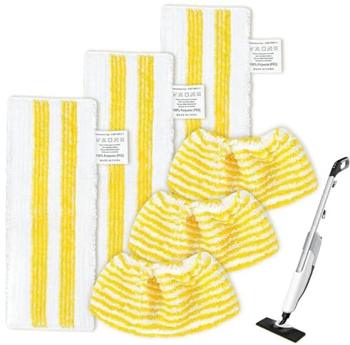 Replacement Microfibre Cloth Set Compatible for Kärcher Steam Cleaner SC 2/3/4/5, Kärcher Steam Cleaner Accessories, 3 Floor Cloths + 3 Covers