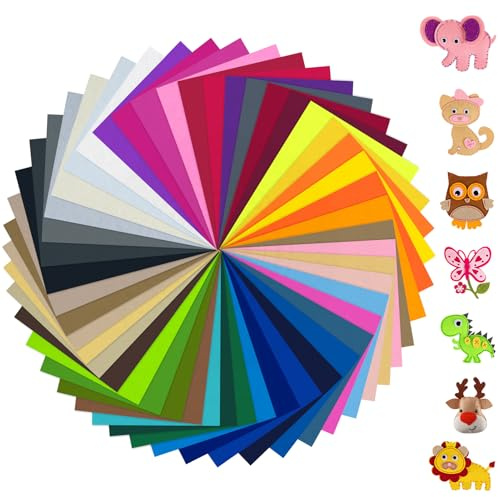 CODOHI 48 Farben Filzstoff 40 x 30 cm, Vliesstoff Stoff Filzplatten Bastelfilz bunte Filzplatten Polyester Felt Farbig Filz Basteln für Handwerk und Nähen DIY Projekte Manual Decoration