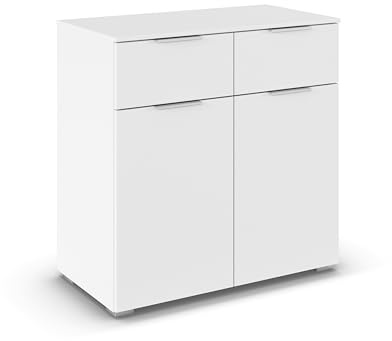 Rauch Möbel Alabama, Kommode, Farbe Weiß, Maße 80x81x42 cm | Sideboard, 2-türig, 2 Schubladen, Soft-Close-Funktion, Griff Alufarben, für Schlafzimmer, Kinderzimmer, Garderobe, Flur