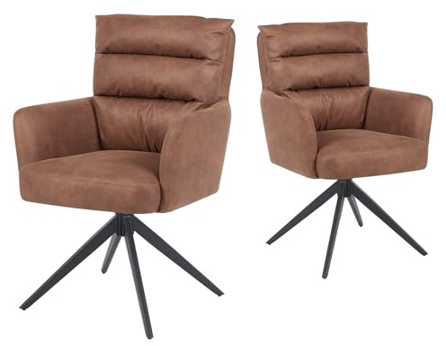 DUBI Möbel Esszimmerstühle 2er Set 360° drehbar mit Taschenfederkern, hoher Sitzkomfort, bis 150 kg belastbar, Stoff Braun, Robustes Metall-Kreuzgestell, Zeitloses Design, Modell Mika-Alva