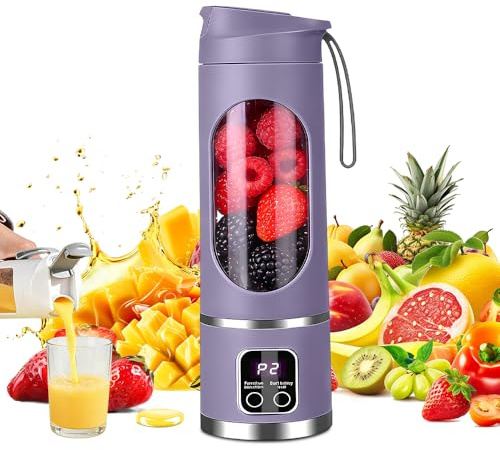 Portable Blender Smoothie Maker, 450ml USB Rechargeable Smoothie Maker with 12 Blades & Travel Lid for Smoothies Milkshakes Fresh Juices & Iced Drinks, Blender Cup for Home, Gym, Outdoor (Purple)