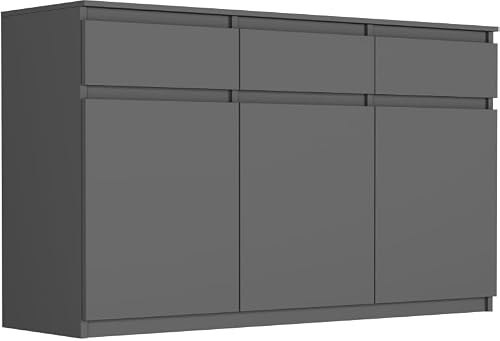 Framire Highboard Anthrazit 120x40x98 cm – 3-türige Kommode mit Schubladen, Sideboard für Wohnzimmer, Esszimmer & Schlafzimmer, modernes Schrankmöbel, Modern S-3