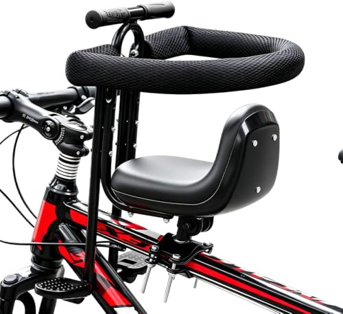 Foreverup Mountainbike Kindersitz mit Fußrasten, Fahrrad Kindersitz Vorne, Fahrradsitz Kinder Vorne Bis 40kg Stahlrahmen Verstellbar Sicherheitsgurt Gepolstert für Stadtrad E-Bike Kinderfahrradsitz