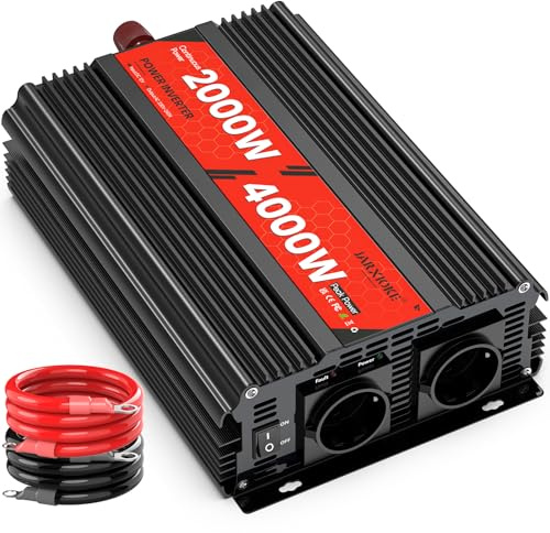 Convertisseur 12v 220v 2000w Onduleur à Onde Sinusoïdale Modifiée | 2 Prises CA, Protection Multiples pour Voiture Camping Caravane Énergie Solaire Urgence