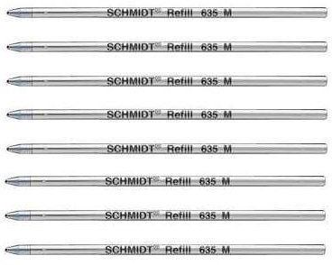 8 x Schmidt 635M Mini Ball Pen Refill - Blue - (Compatible with Lamy M21 and Cross 8518-4)
