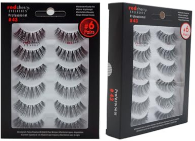 Red Cherry Eyelashes #43 - Pack of 12 Pairs - 100% Natürlich, Künstliche Wimpern, Vegan, Handgemacht, Wiederverwendbar