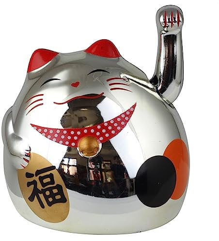 Superfreak Glückskatze - Maneki-Neko - rundliche Winkekatze 8 cm - Silber