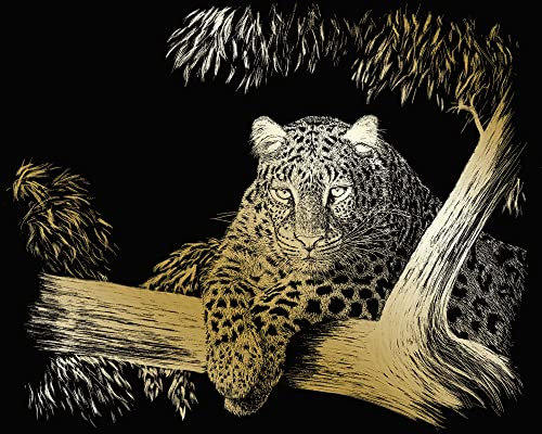 Royal Brush Manufacturing Ltd. Kratzbild-Set 'Gepard', Gold, 25 x 20 cm, inkl. Kratzmesser, Ab 8 Jahren