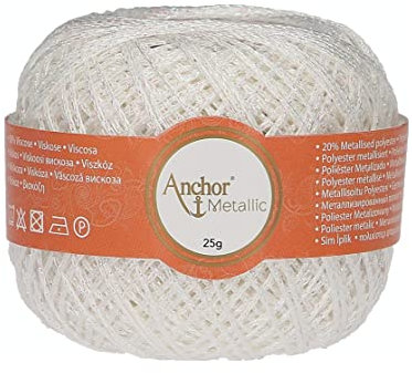 Anchor Häkelgarne, 80% Viskose, 20% MetallisedPolyester, White, 100m, 34