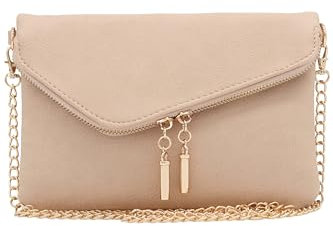 FashionPuzzle Envelope Wristlet Clutch Crossbody Bag with Chain Strap, nude, Einheitsgröße