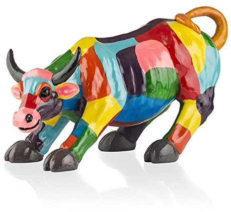 COCOMaison Kämpfender Bulle Statue als Dekoration, Stierfigur in modernem Design in bunt - handbemalt, Skulptur aus Polyresin, Bull Fighter Sculpture - Figur Größe 90x24x39 cm