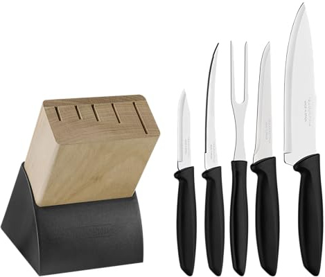 Tramontina Set di Coltelli Plenus in Acciaio Inox e Ceppo in Legno 6 Pezzi