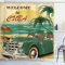 ABAKUHAUS rétro Rideau de Douche, Cuba Ocean Beach Palm, Tissu Ensemble de Décor de Salle de Bain avec Crochets, 175 cm x 180 cm, Vert Crème Jaune