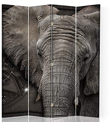 Trennwand Bedruckt auf Leinwand Elefant Paravent einseitig 4 TLG Grau 145x175 cm