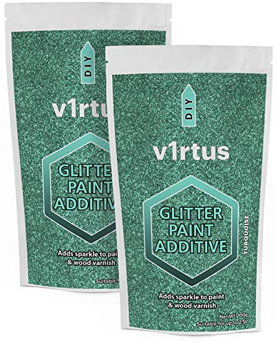 v1rtus 2X Glitter Paint Additive - Turquoise Blue | Metallic Flakes for Adding Sparkle to Paints & Wood Varnish | Add to Emulsion, Acrylic & Latex for Indoor Sparkly Walls | 100 g (x2)