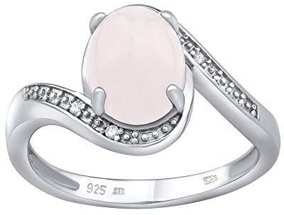 SILVEGO Damen Ring aus 925 Sterling Silber mit natürlichem Rosenquarz