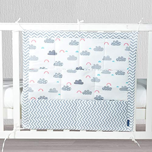 Hängender Organizer mit 9 Taschen für die Babykrippe bzw. das Kinderbett, ideal zum Aufbewahren von für Kleidung, Windeln, Spielzeug etc.