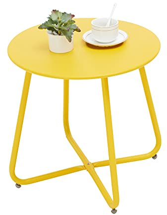 Juserox Terrassen-Beistelltisch, kleiner, runder Metall-Beistelltisch, wasserdicht, wetterfest, tragbar, Outdoor-Beistelltisch für Garten, Balkon, Hof (Gelb)