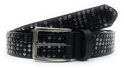 PASSIONE Echtleder-Gürtel mit Nieten – Schwarz – Bolzen, Schwarz , Tg.56-Lunghezza totale cintura 125cm